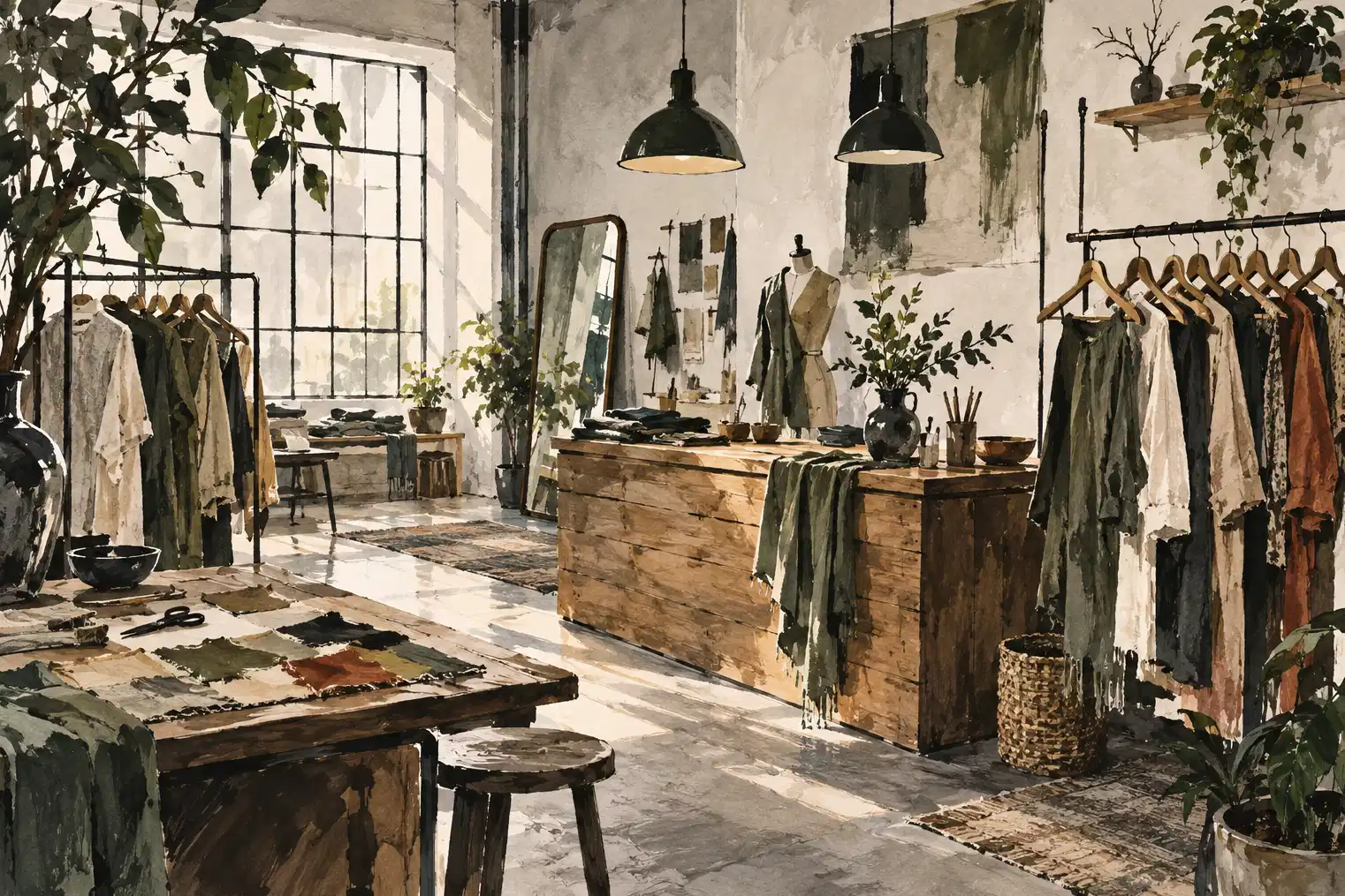 Illustration of apparel retailers and their working space