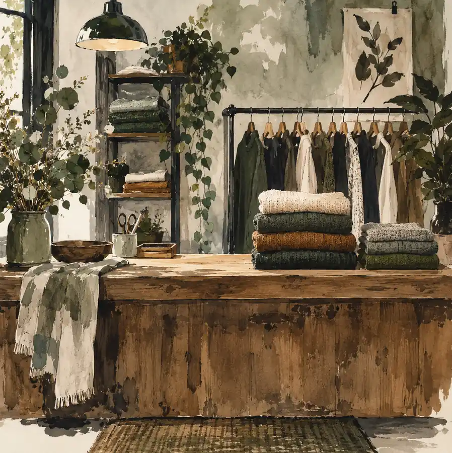 Illustration of apparel retailers equipment and workspace